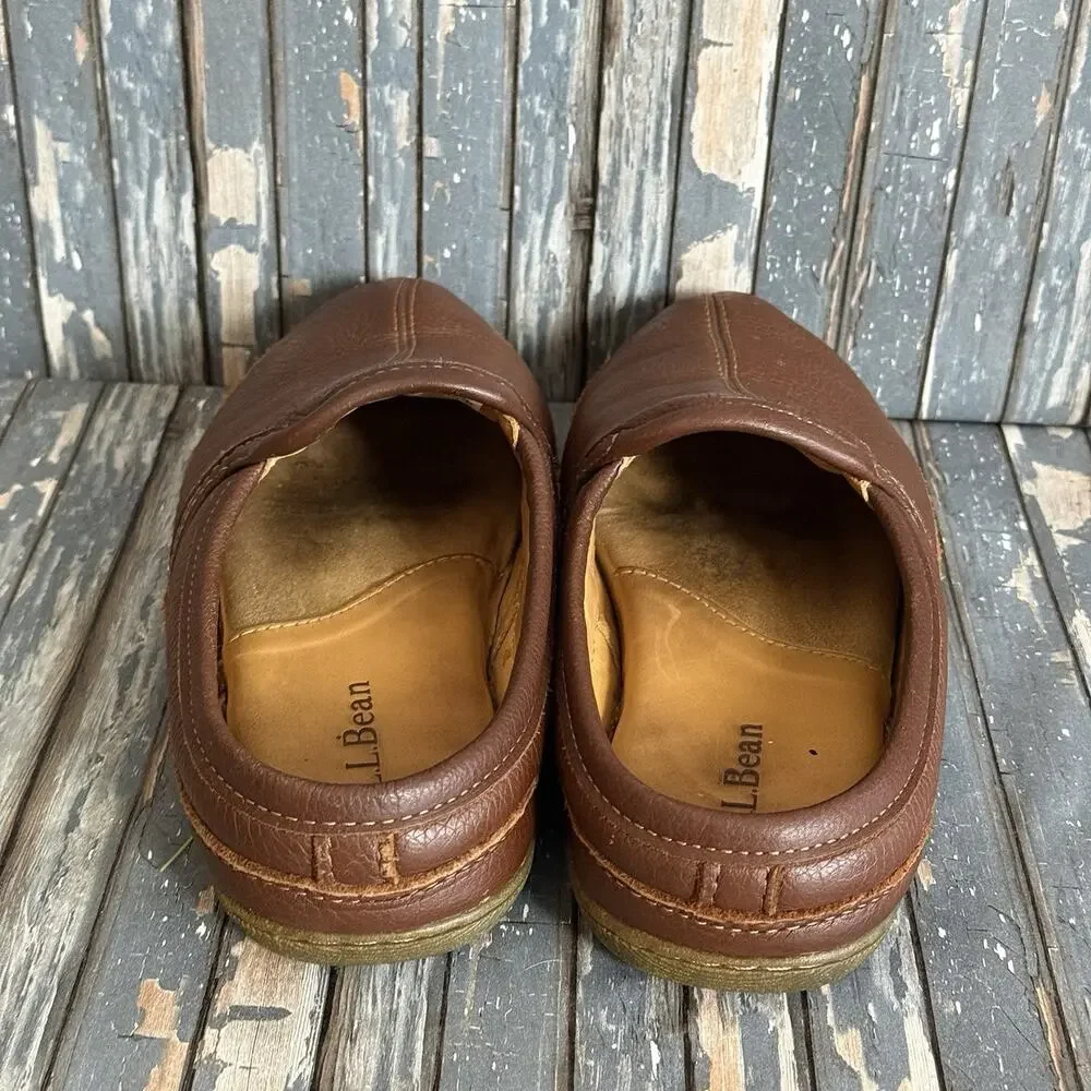 LL Bean Elkhide Scuff Slippers Men Size 7 Brown Leather Padded Comfort 272349